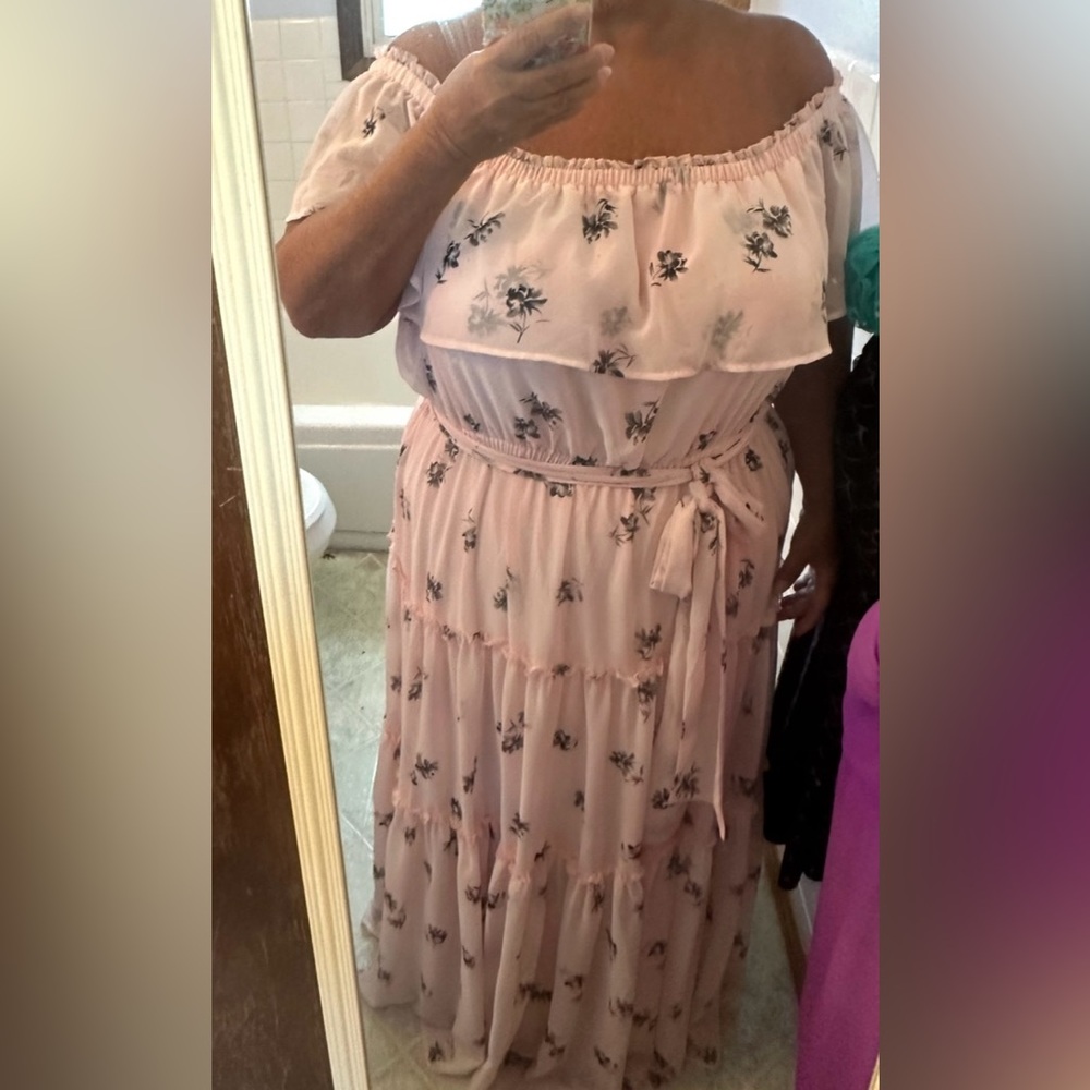 New Lane Bryant Floral Off-Shoulder Pink Maxi Dress